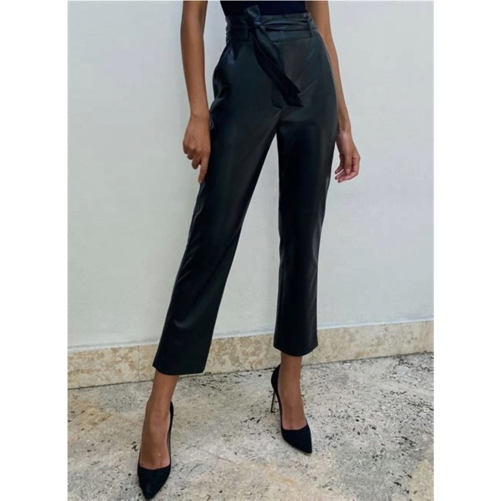 Babaton | Vegan Leather Belted Pants Black Size 2 Aritzia